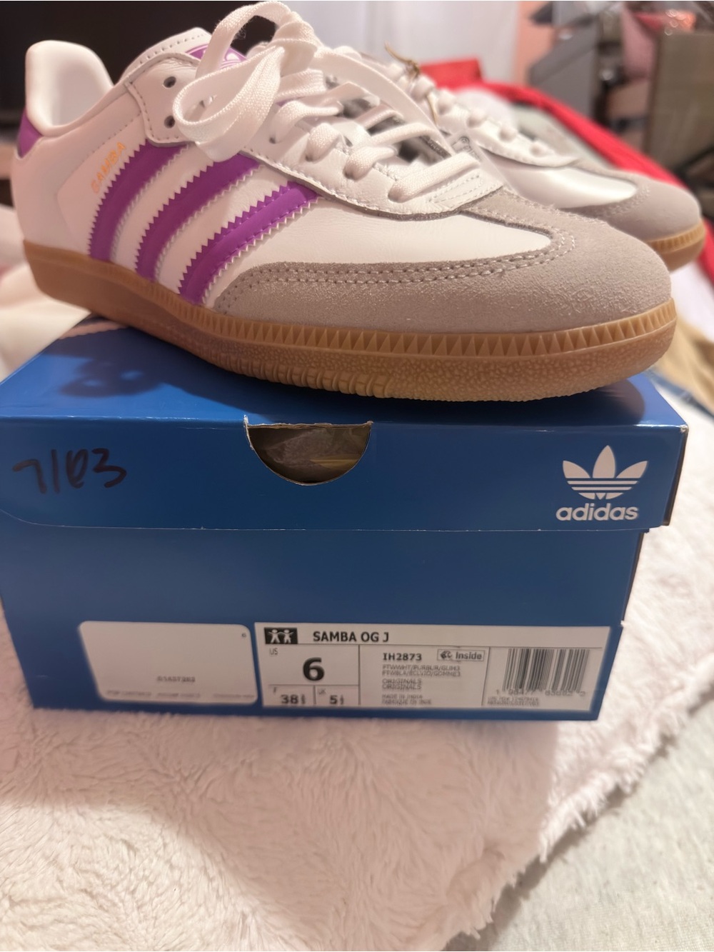 adidas Samba OG J White with Purple Accent Sneakers New IH 2873 (unisex) - Picture 6 of 15